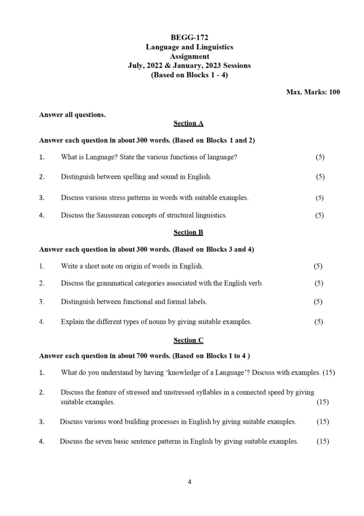 IGNOU: BEGG-172 Solved Assignment 2022-2023 (Language and Linguistics)