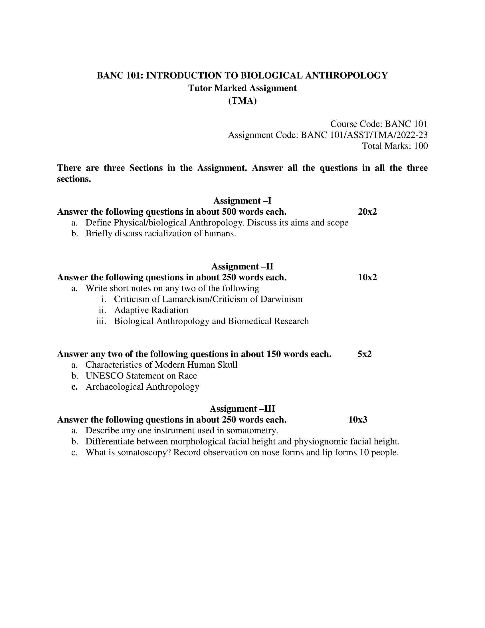 BANC-101 IGNOU Solved Assignment 2022-2023 INTRODUCTION TO BIOLOGICAL ANTHROPOLOGY