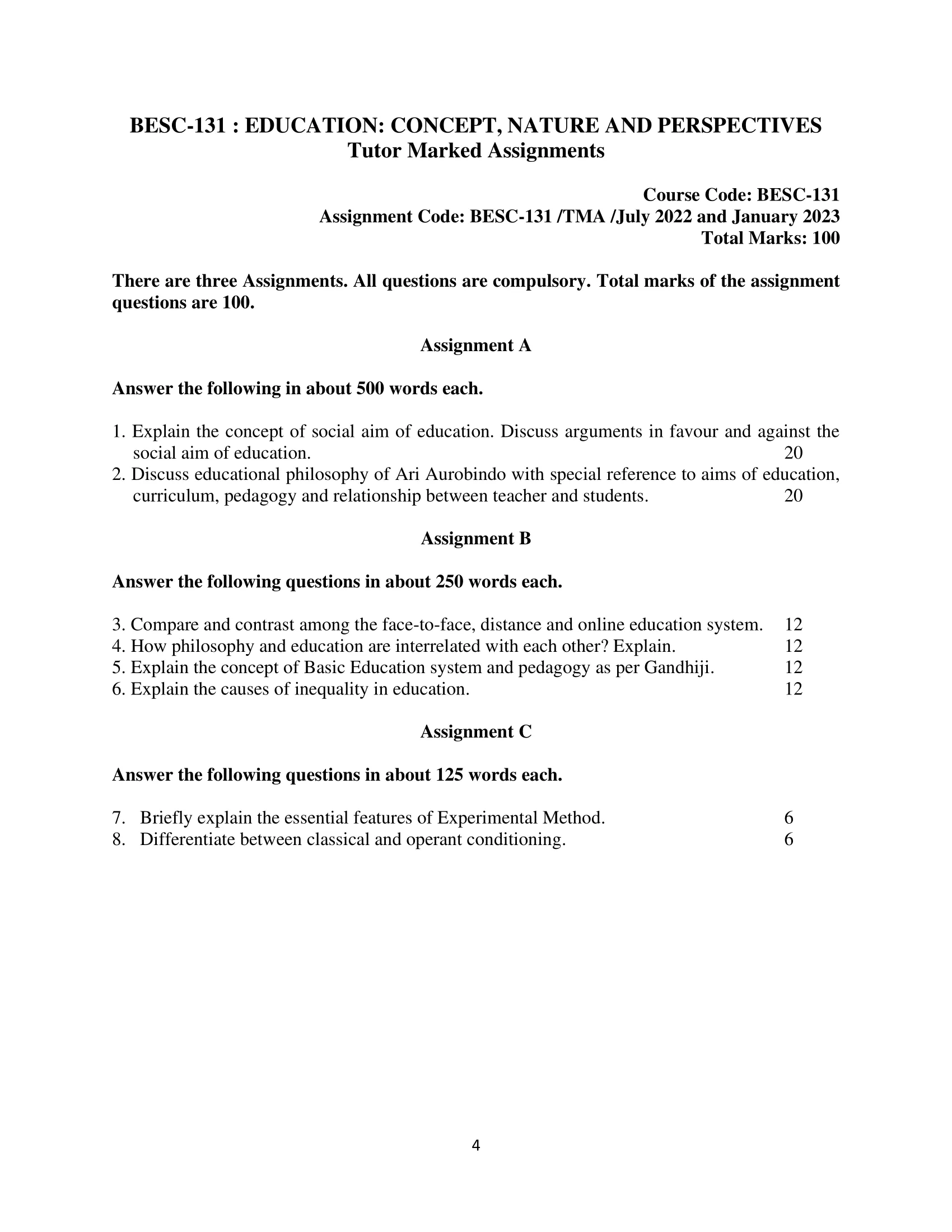 BESC-131: IGNOU BAG Solved Assignment 2022-2023