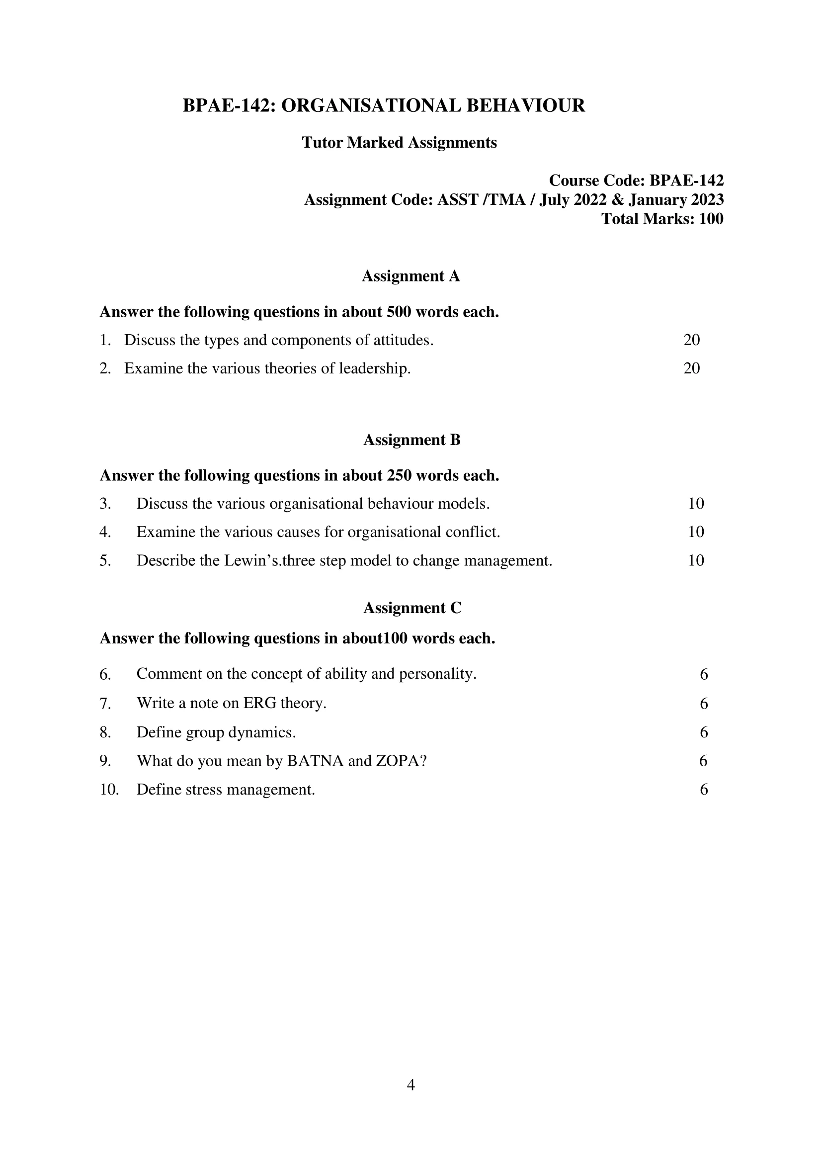 BPAE-142 IGNOU BAG Solved Assignment-ORGANISATIONAL BEHAVIOUR