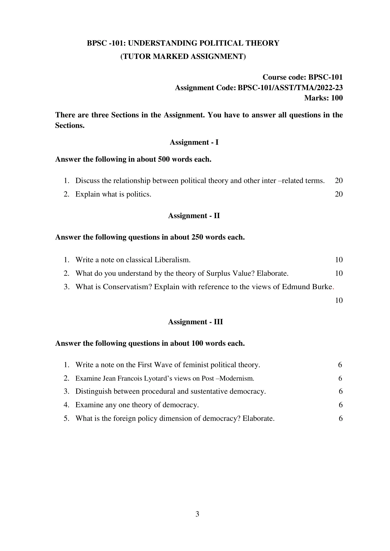 BPSC-101 IGNOU BAG Solved Assignment-UNDERSTANDING  POLITICAL THEORY