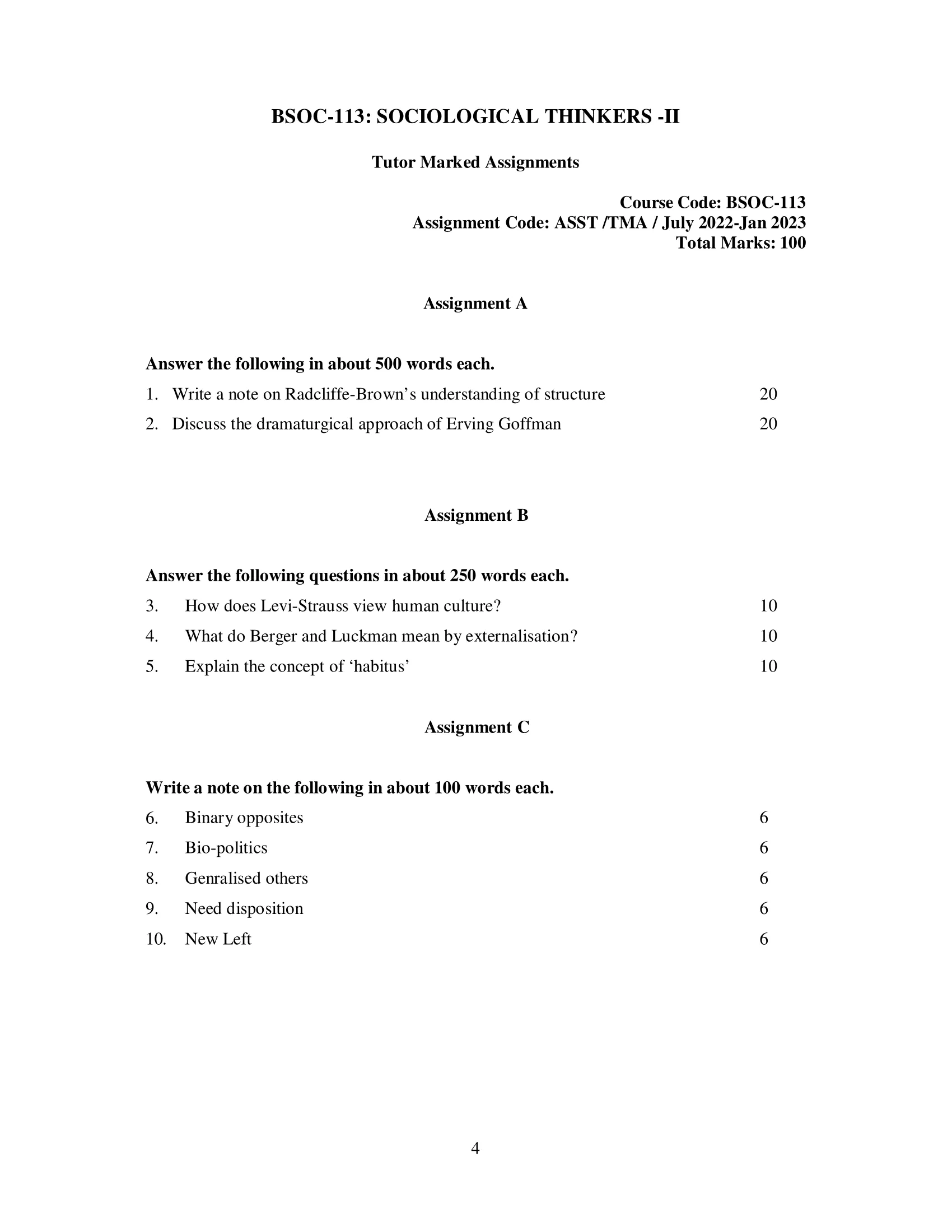 BSOC 113 IGNOU BAG Solved Assignment-SOCIOLOGICAL THINKERS-II