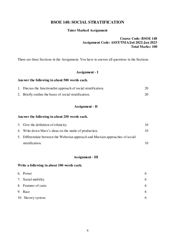 BSOE-148 IGNOU BAG Solved Assignment-SOCIAL STRATIFICATION