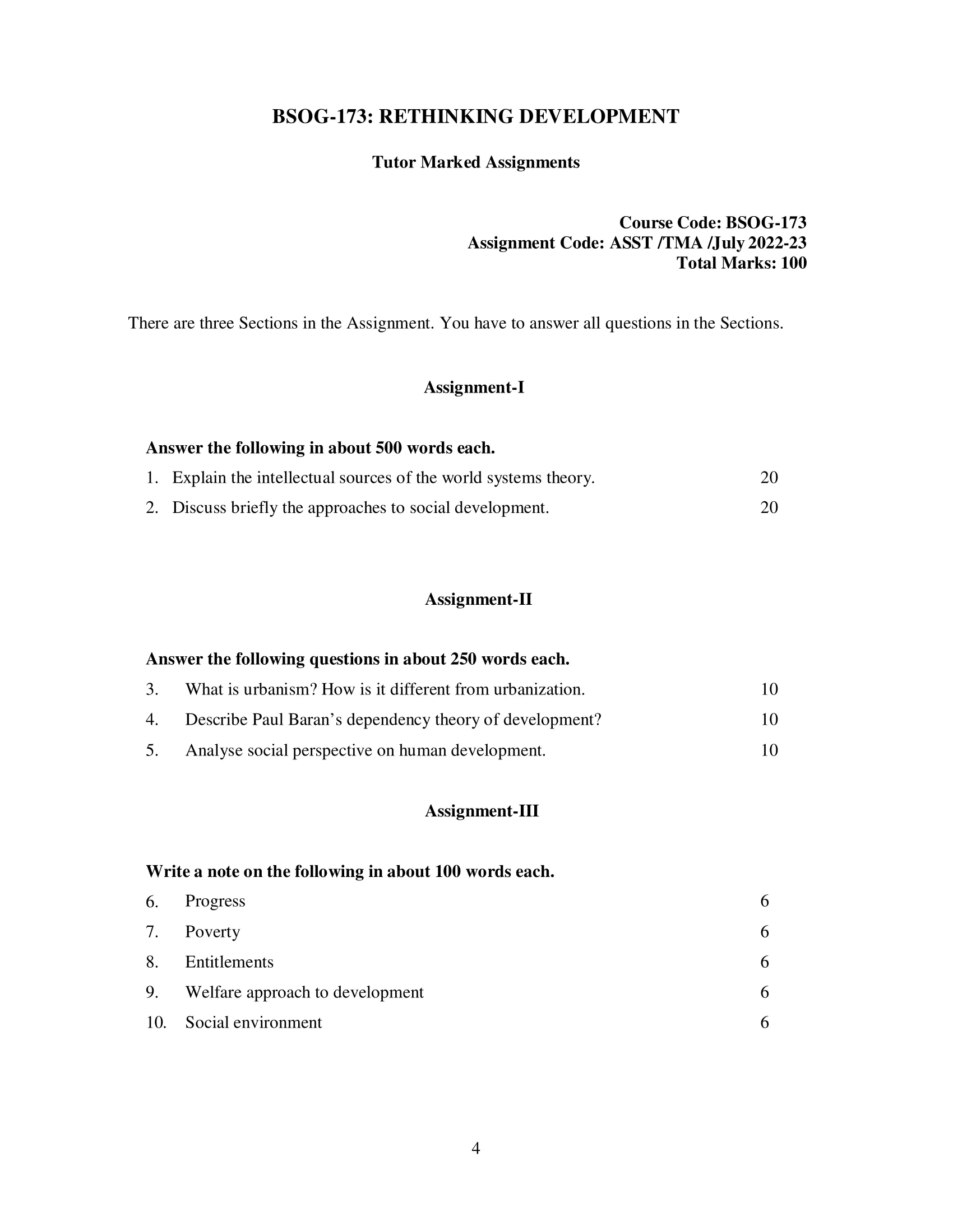 BSOG 173-Solved Assignment 2022-2023 RETHINKING DEVELOPMENT