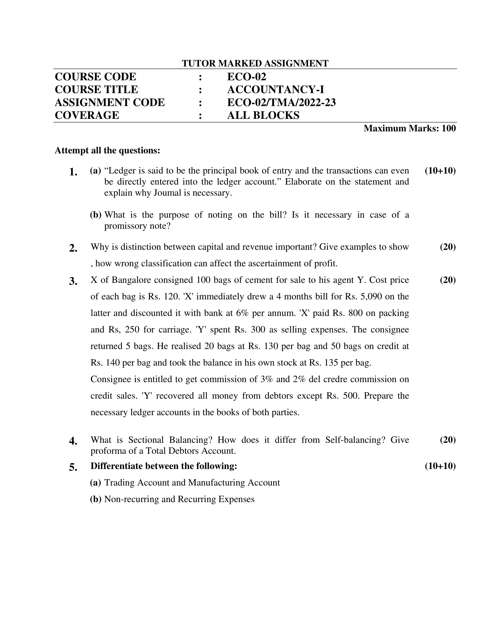 ECO-02 Accountancy-1 IGNOU B Com Solved Assignment 2022-2023