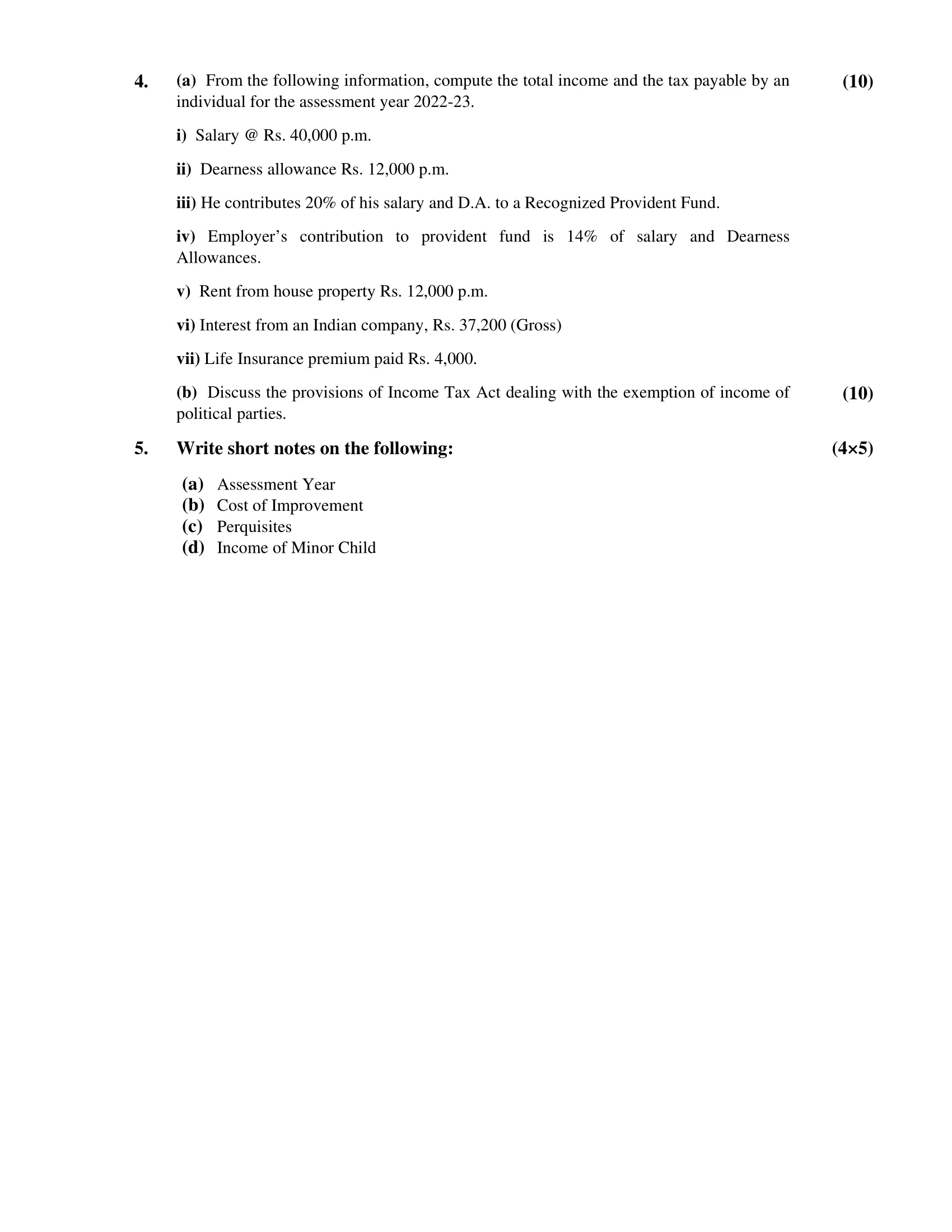 ECO-11 ELEMENTS OF INCOME TAX B Com Solved Assignment 2022-2023