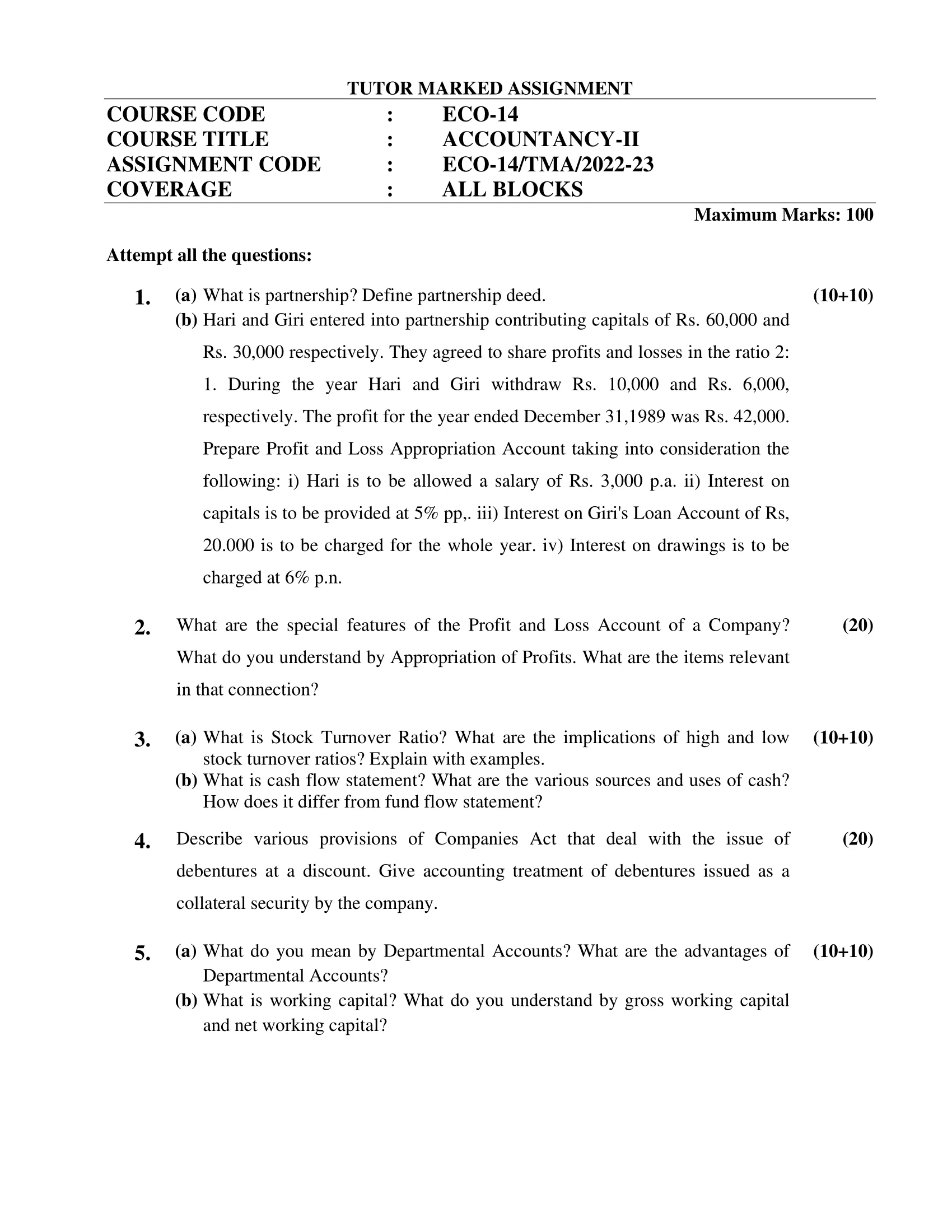 ECO-14 ACCOUNTANCY-II B Com Solved Assignment 2022-2023